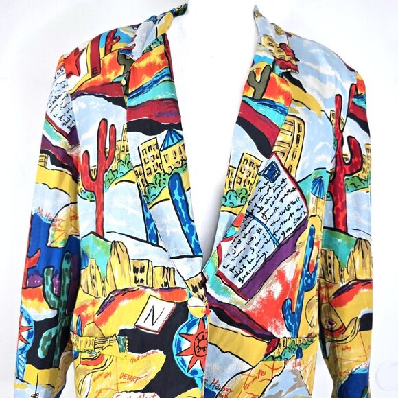 Vintage CAROL HORN Workshop Silk Desert Cactus Oversized Slouch Blazer Jacket - Picture 3 of 11